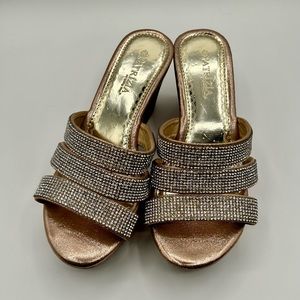 Patrizia Pepe Gold Wedge Crystal Rhinestone Sandals